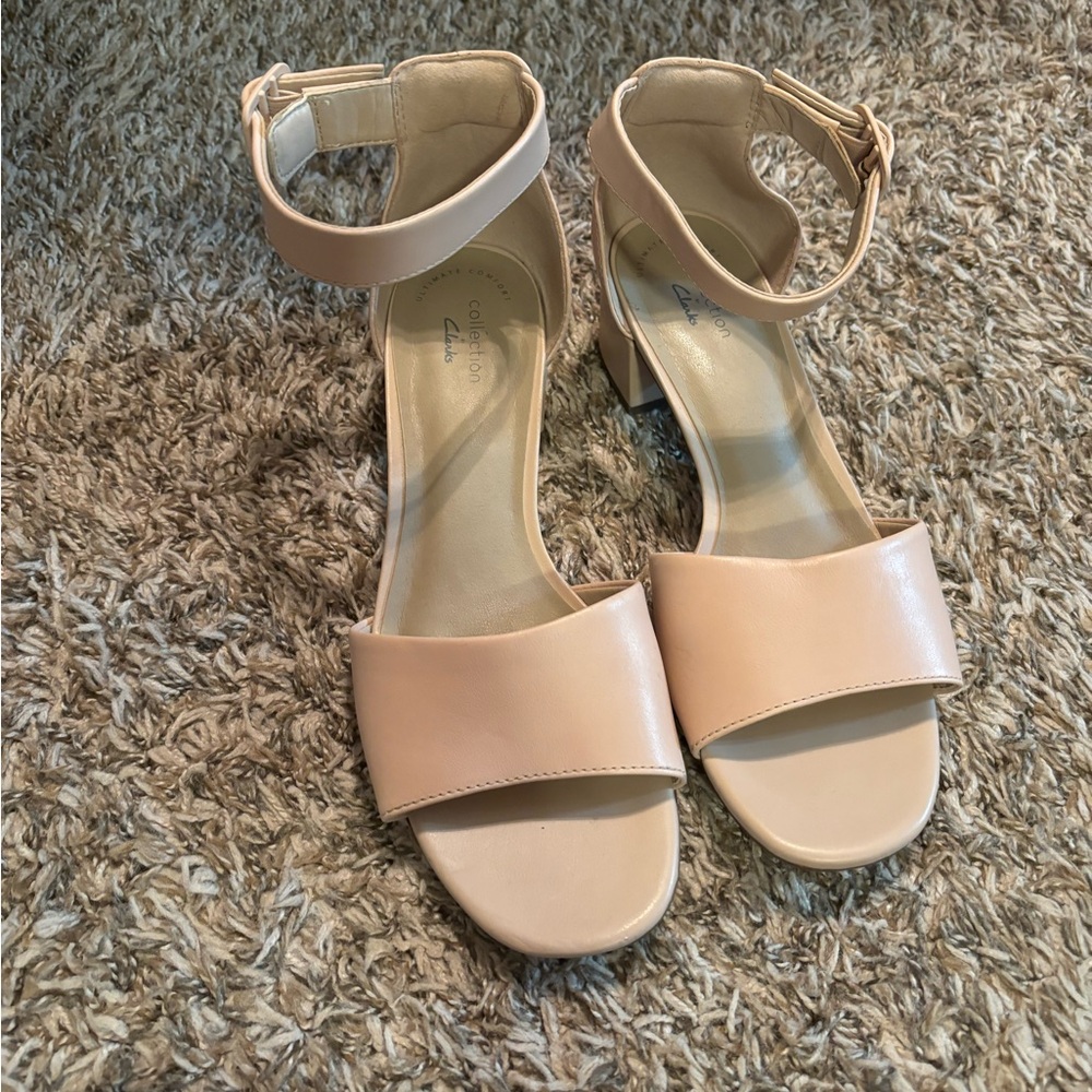 Clarks Pale Pink Ankle Strap Heeled Sandal Size 8